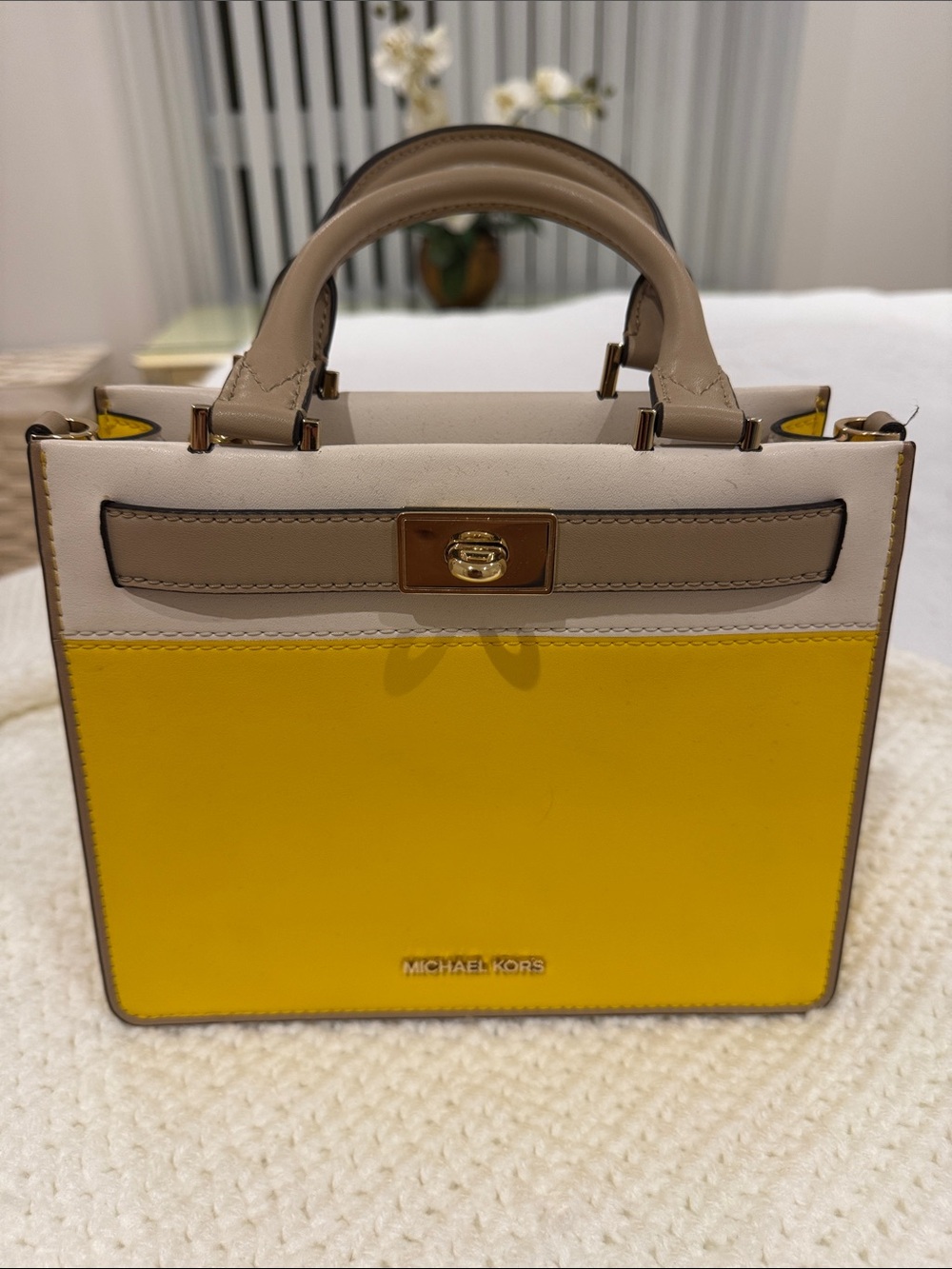 Brand New with Tags Michael Kors Yellow and Cream Leather Top-Handle Purse